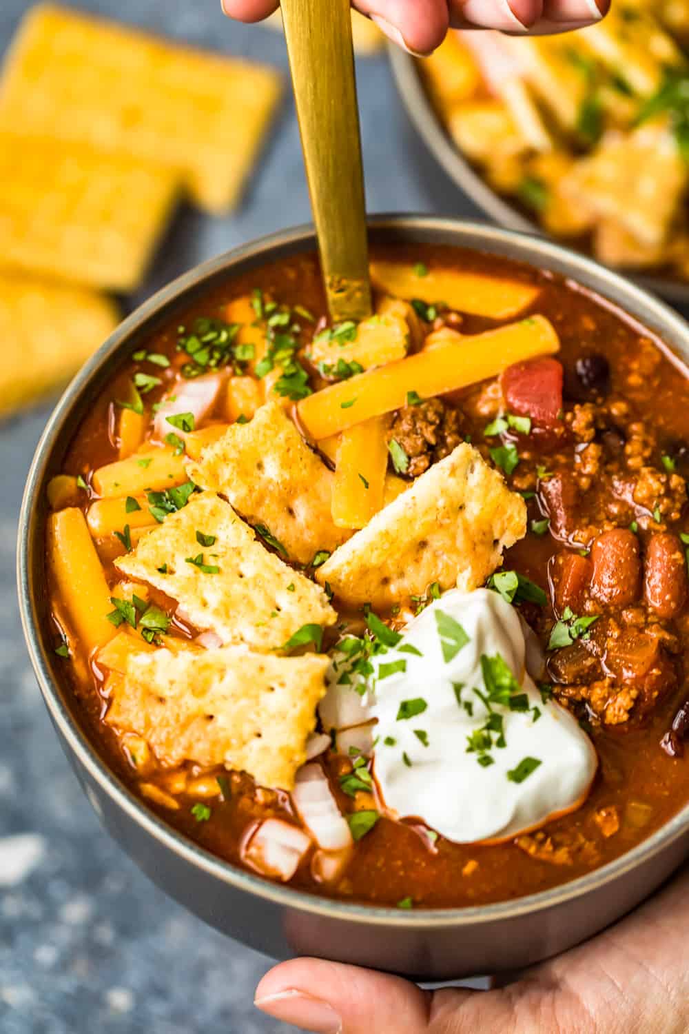 bowl of delicious crockpot chili