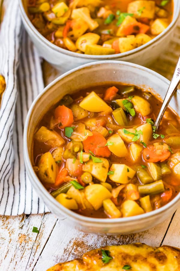 bowls of vegetable soup