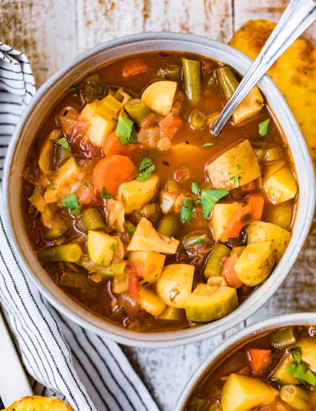 hearty vegetable soup in a bowl