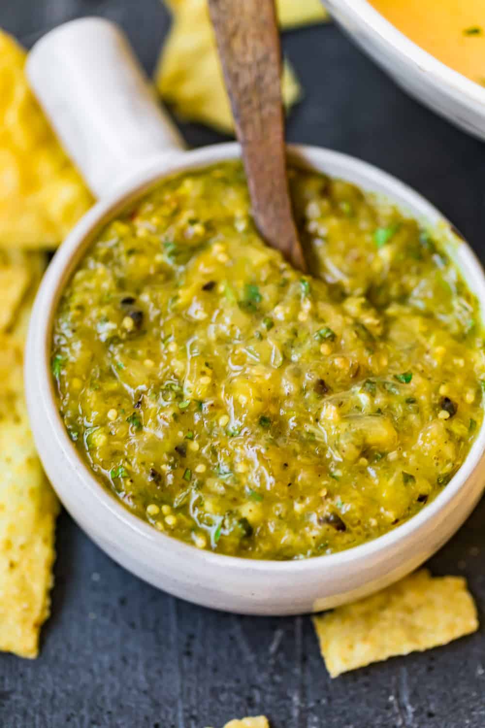 close up of homemade salsa verde