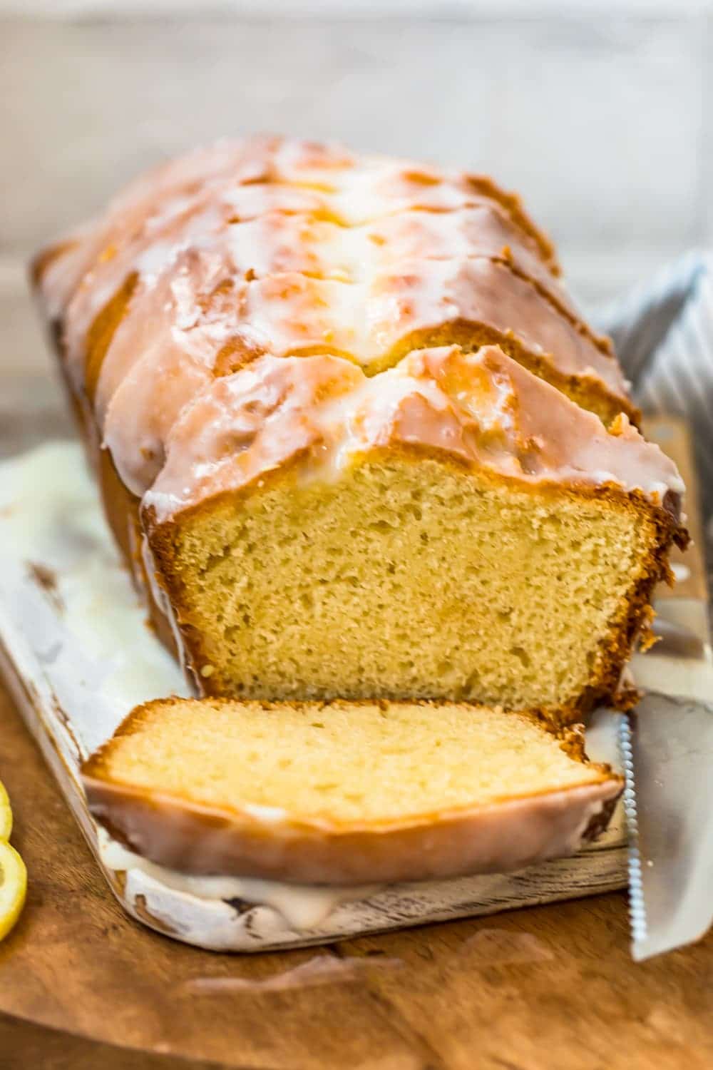 a loaf of sliced lemon cake