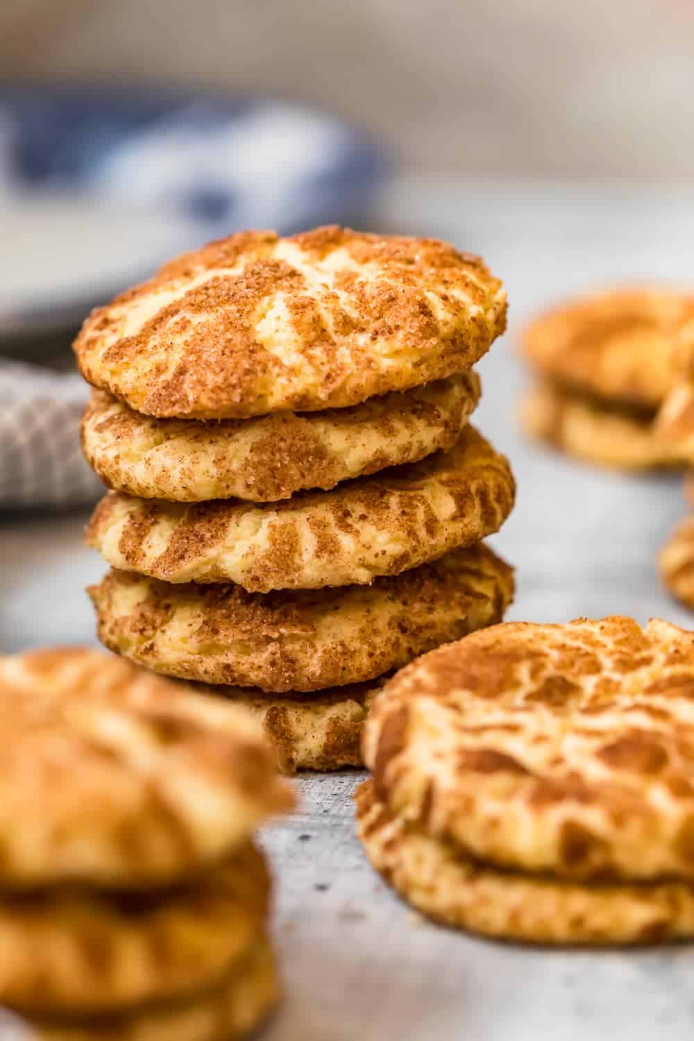 Close up of a stack of snickerdoodles