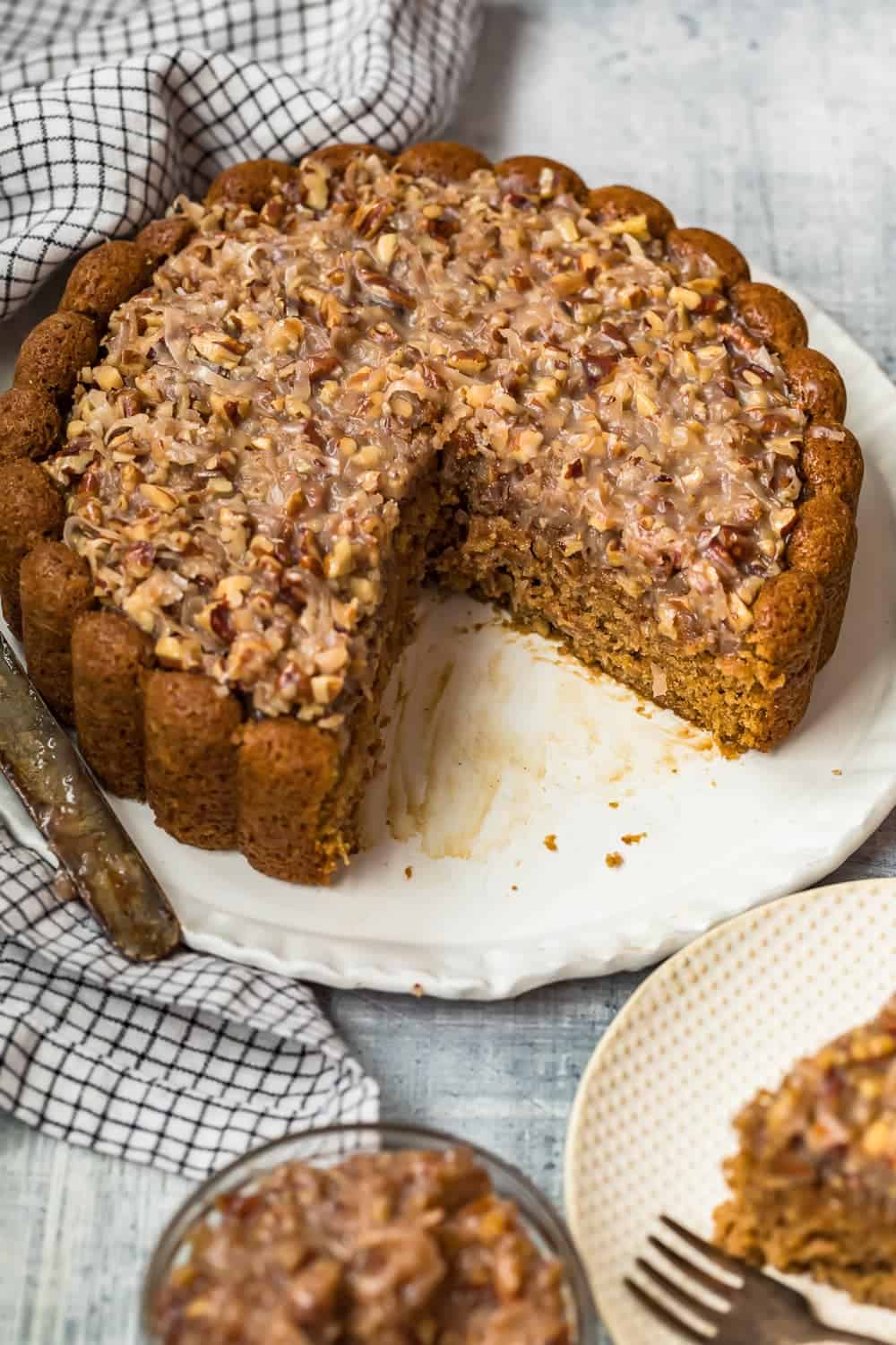 A slice cut out of the Old Fashioned Oatmeal Cake 