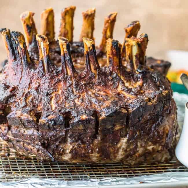 pork crown roast on a wire cooling rack