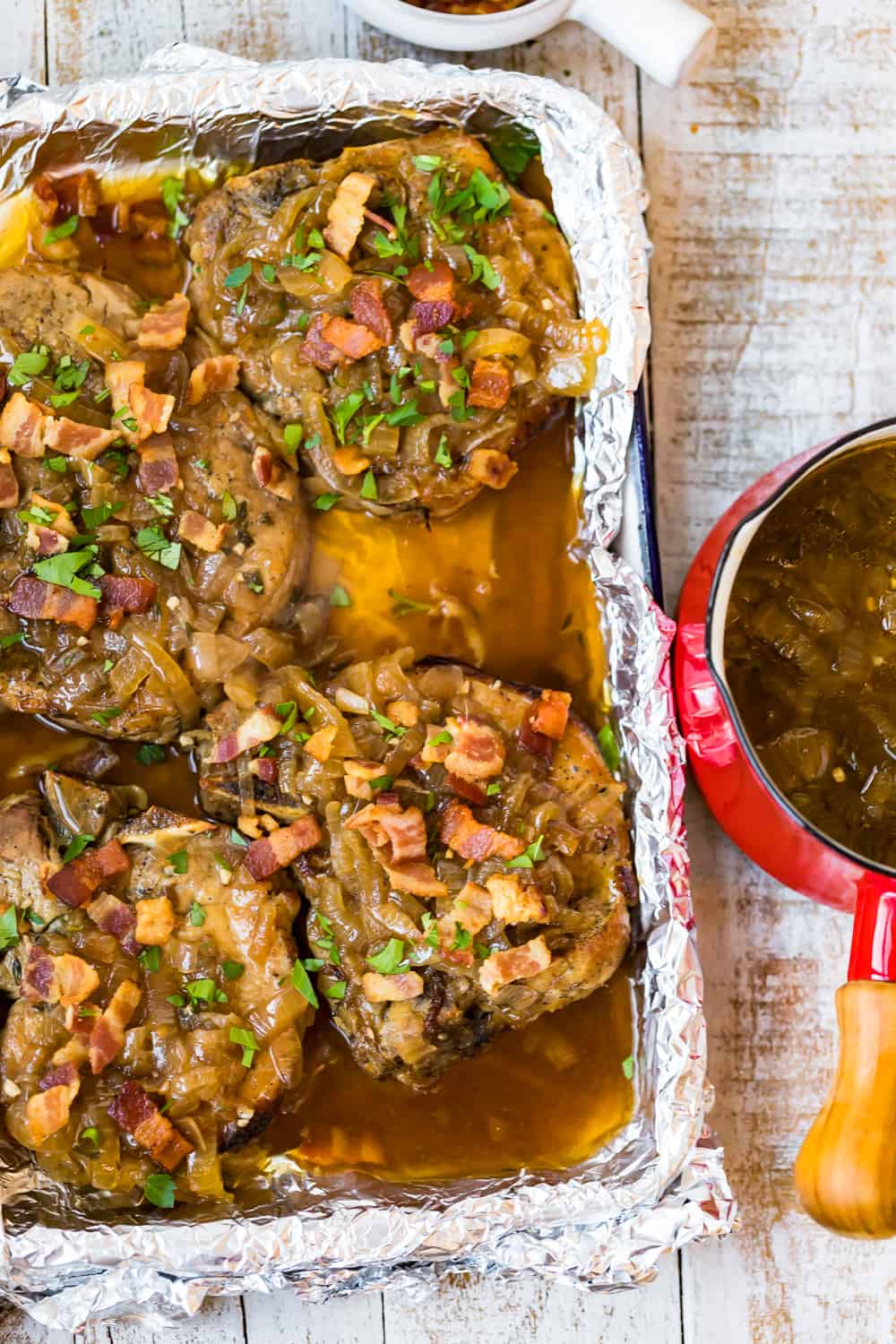 crock pot smothered pork chops in baking pan