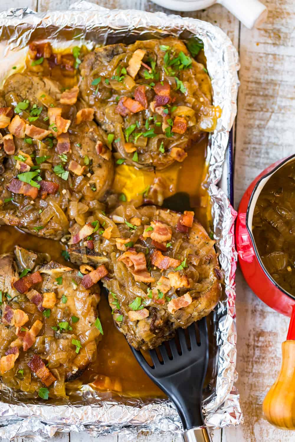 crock pot smothered pork chops in pan