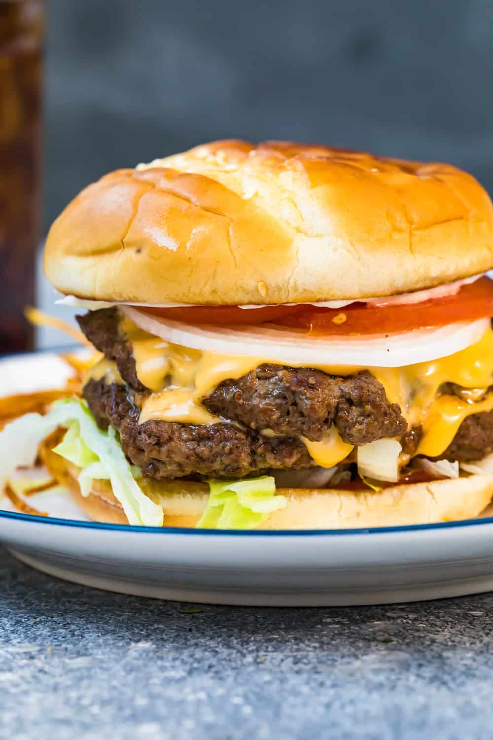 close up of smash burgers