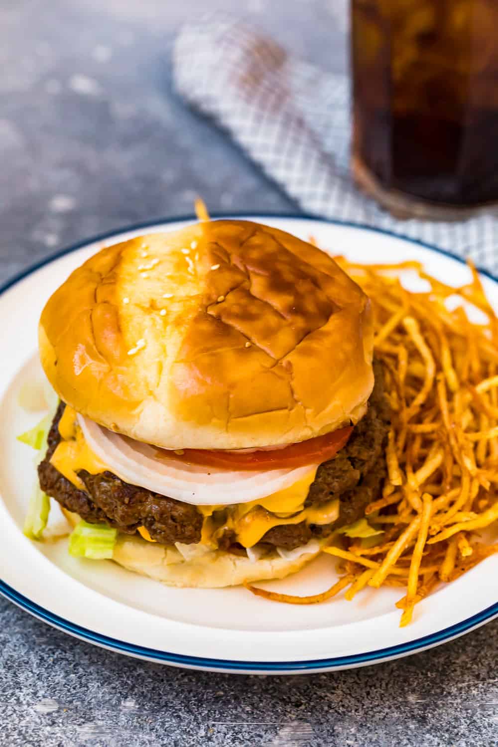 burger and fries on plate