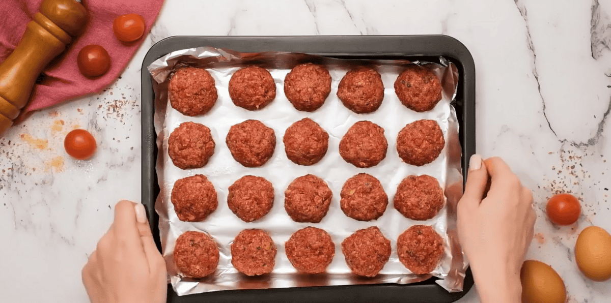 meatballs on a baking sheet.