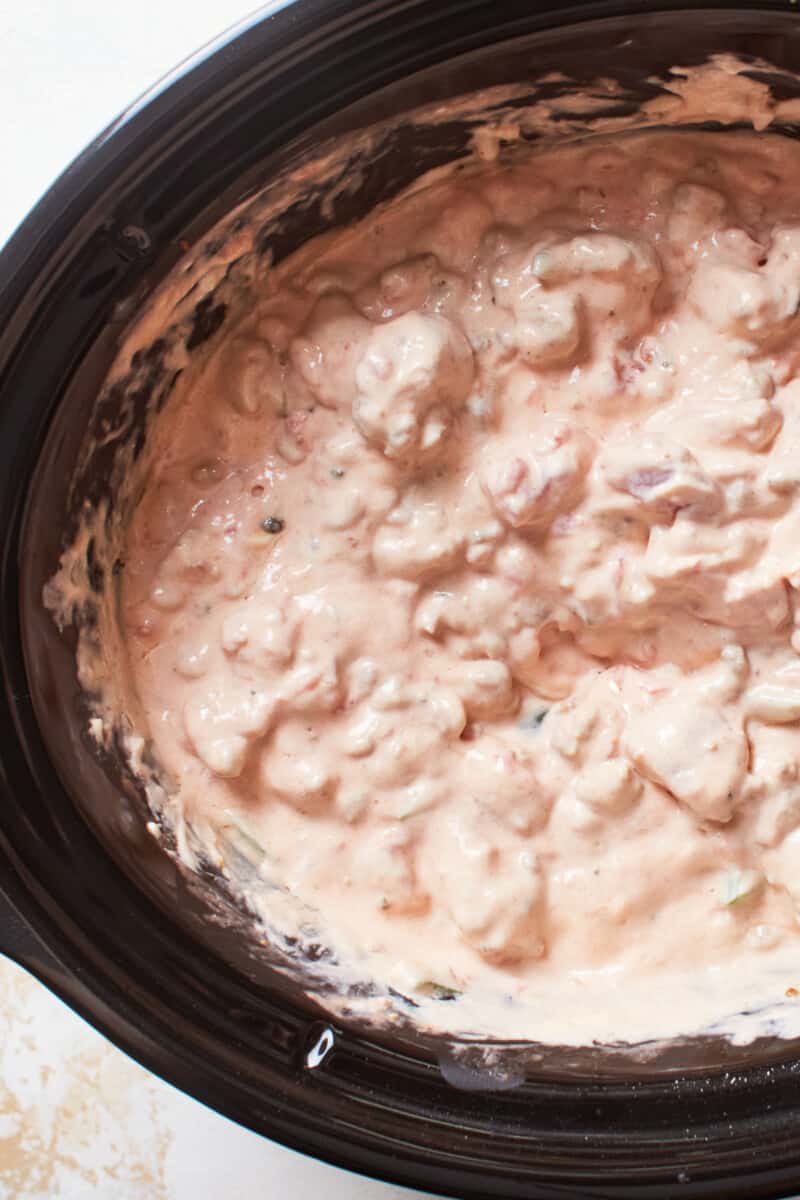 crockpot sausage cream cheese dip in slow cooker