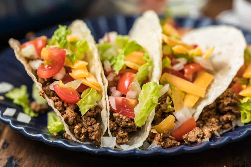 side shot of slow cooker beef tacos