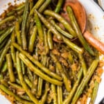 Pennsylvania dutch green beans on a white plate