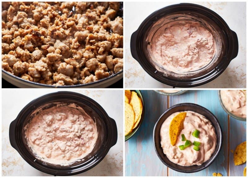 step by step photos for how to make crockpot sausage cream cheese dip
