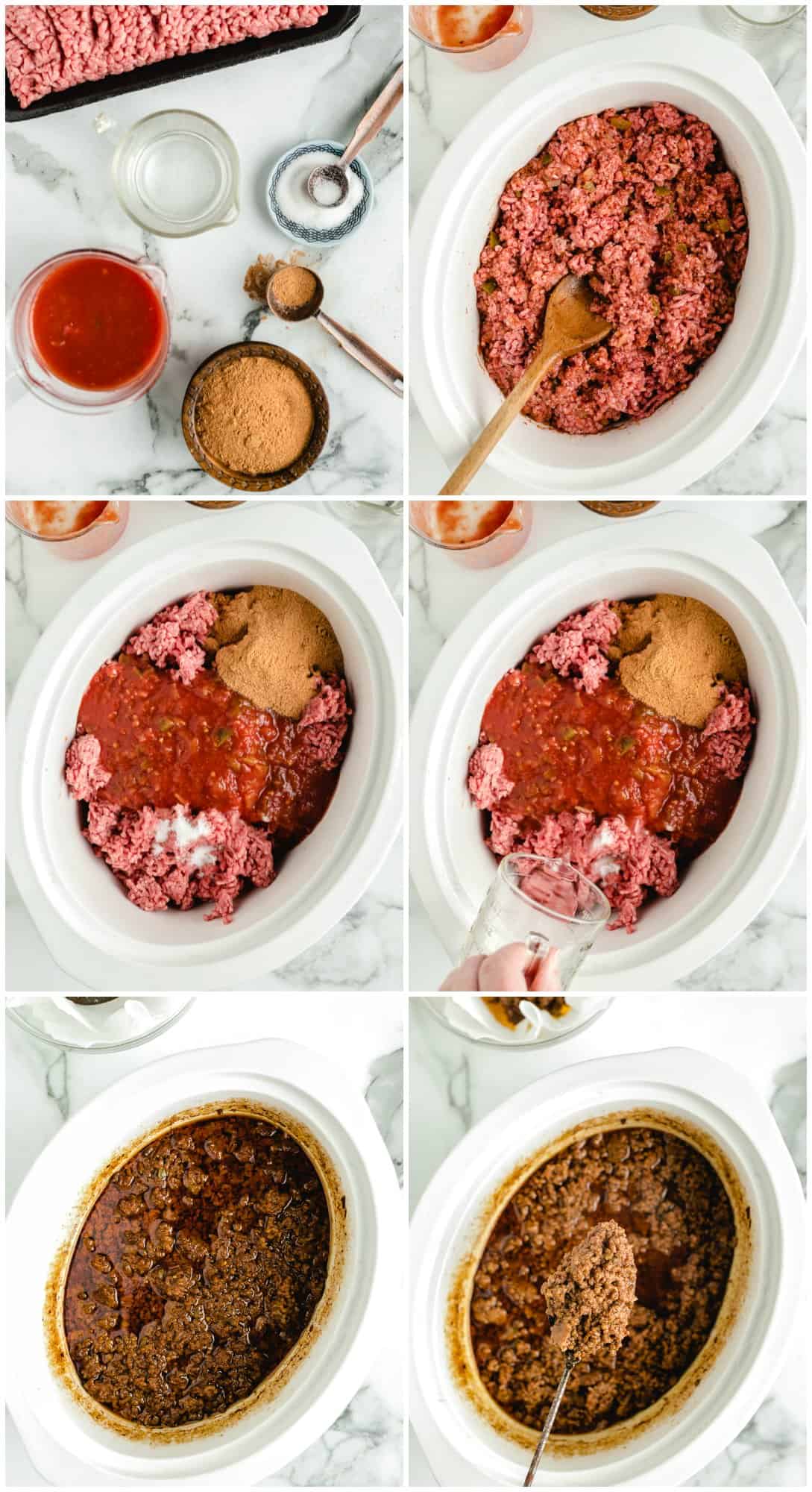 step by step process shots of making crock pot taco meat