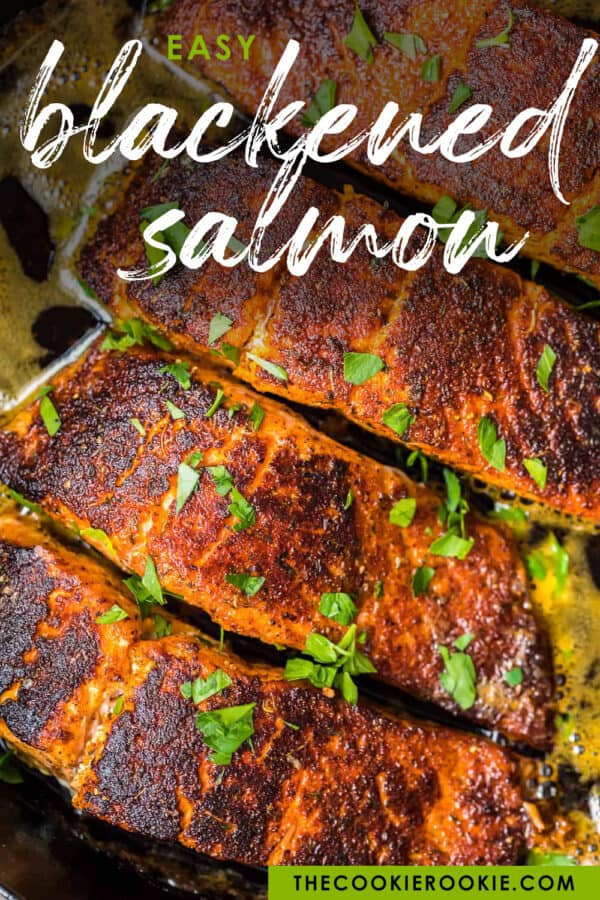 blackened salmon in a skillet picture for pinterest