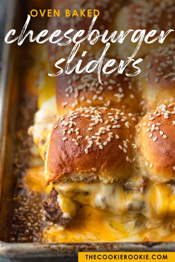 baked cheeseburger sliders in pan - pinterest image
