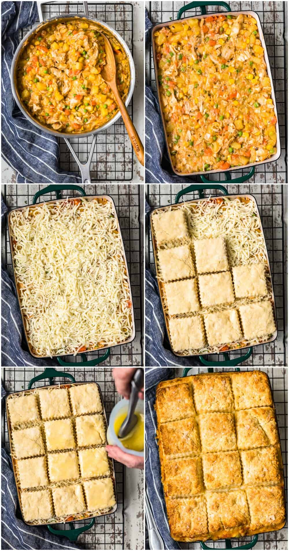 step by step collage of easy chicken pot pie recipe