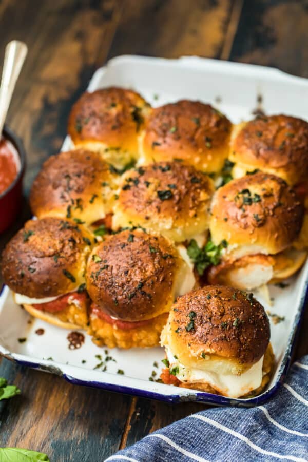 over head shot of chicken parmesan sliders