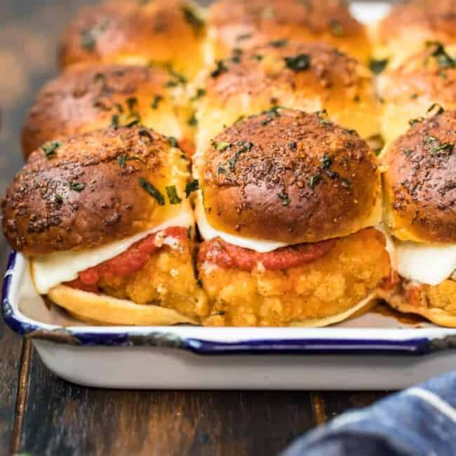 oven baked chicken parmesan sliders on a pan