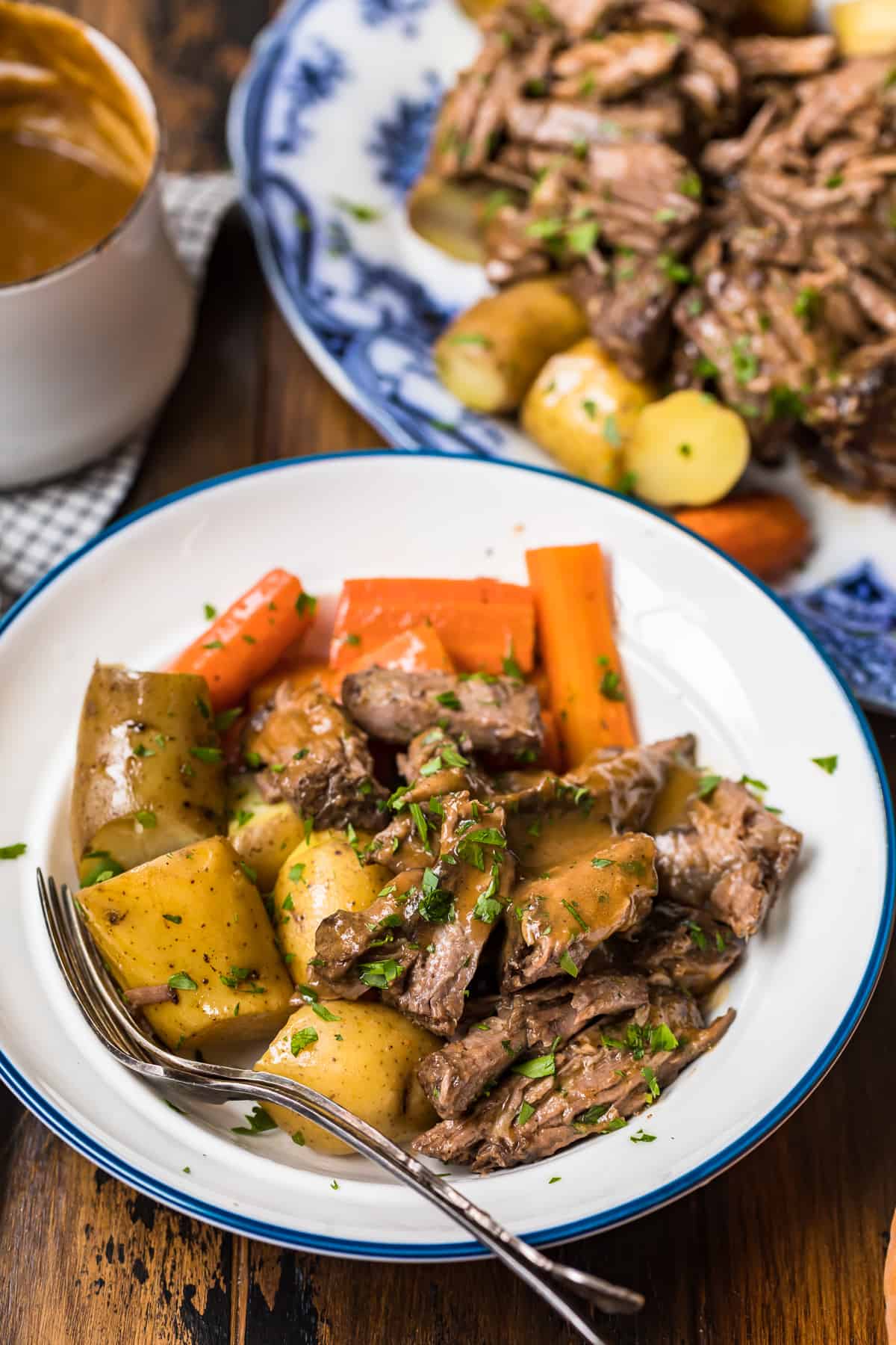 easy slow cooker pot roast recipe on plate