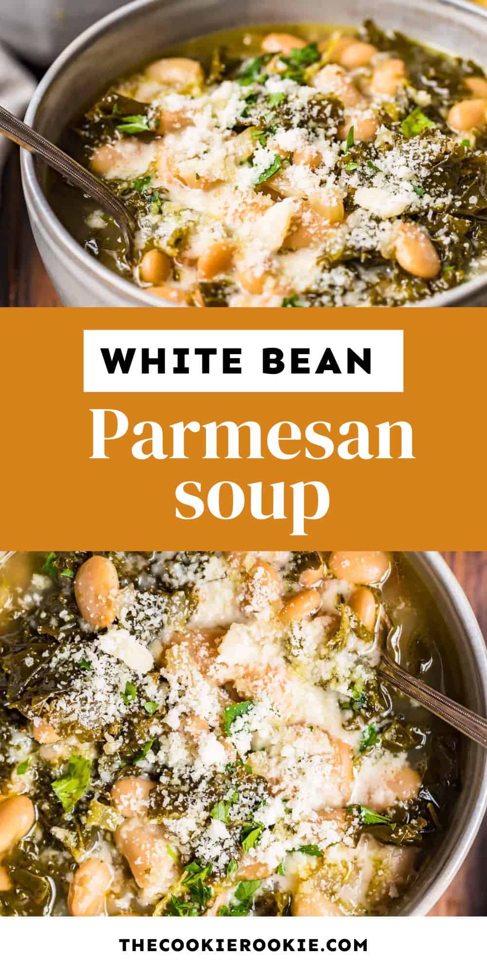 white bean parmesan soup pin image