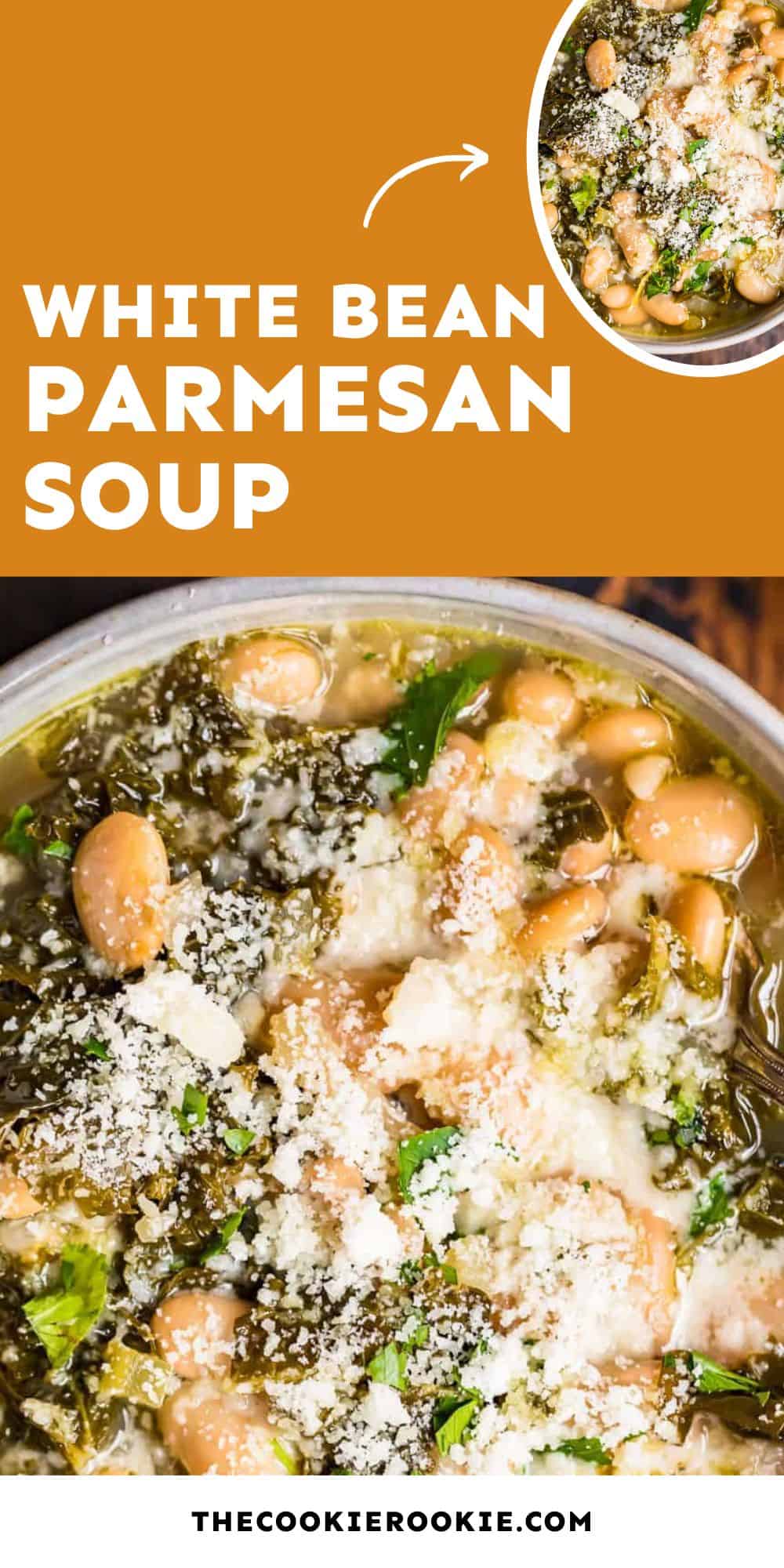 white bean parmesan soup pin image