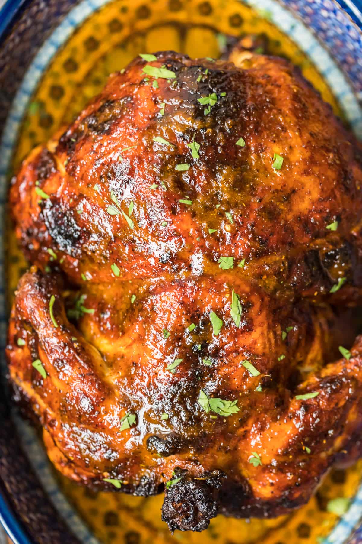 close up of roast peruvian chicken