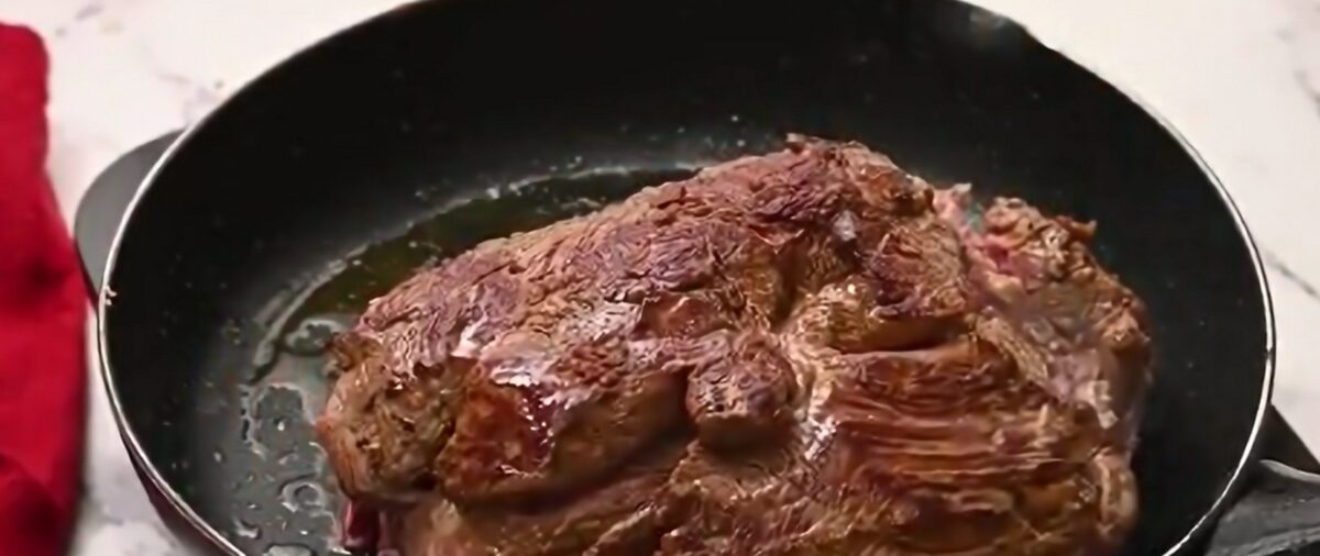 Searing the pot roast. 
