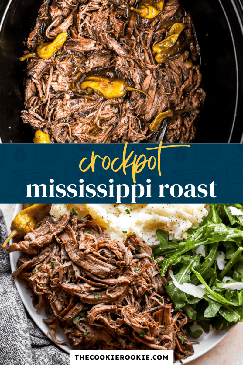 Crockpot Mississippi pot roast in a slow cooker.