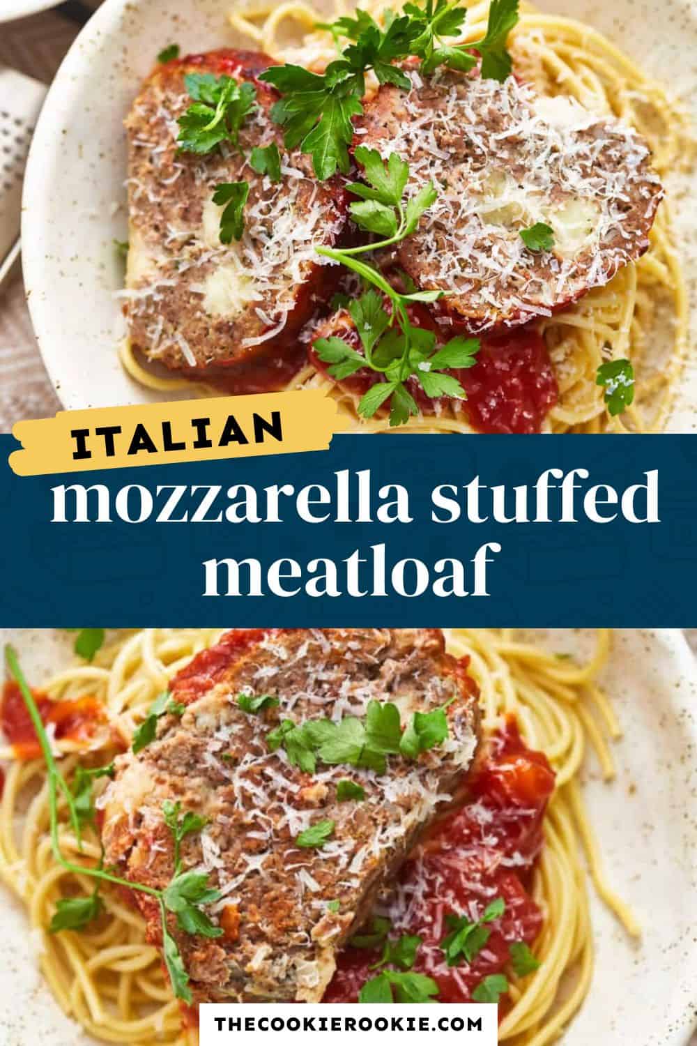 Mozzarella Stuffed Meatloaf pin image - 2