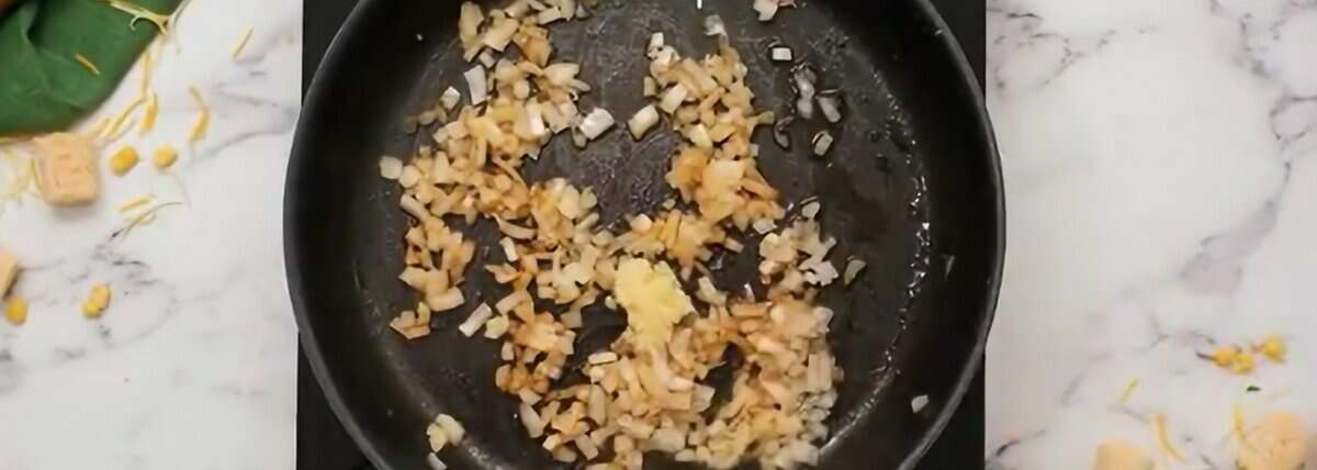 Cooking onions and seasonings.