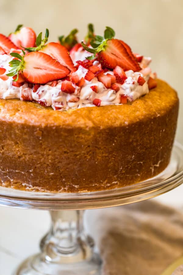 Close up of the strawberries and cream topping