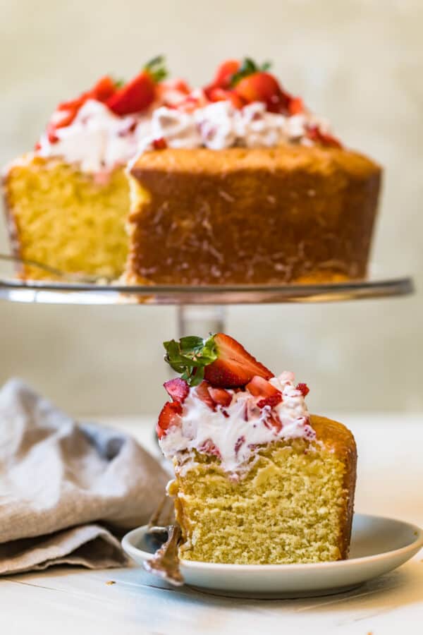 A slice of Kentucky butter cake served on a plate