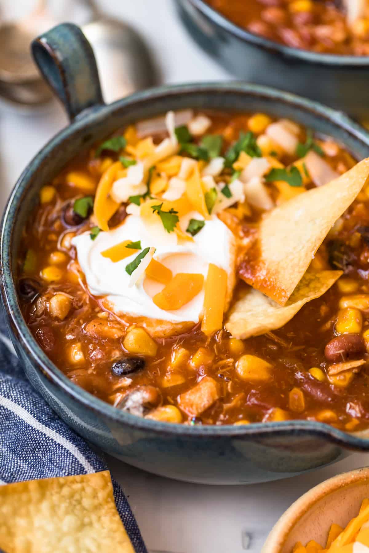 Close up of the toppings on the soup