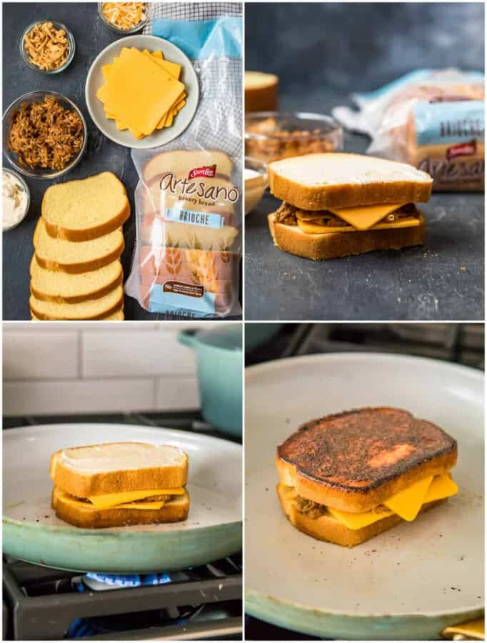 making pulled pork grilled cheese