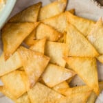 homemade wonton chips on a plate