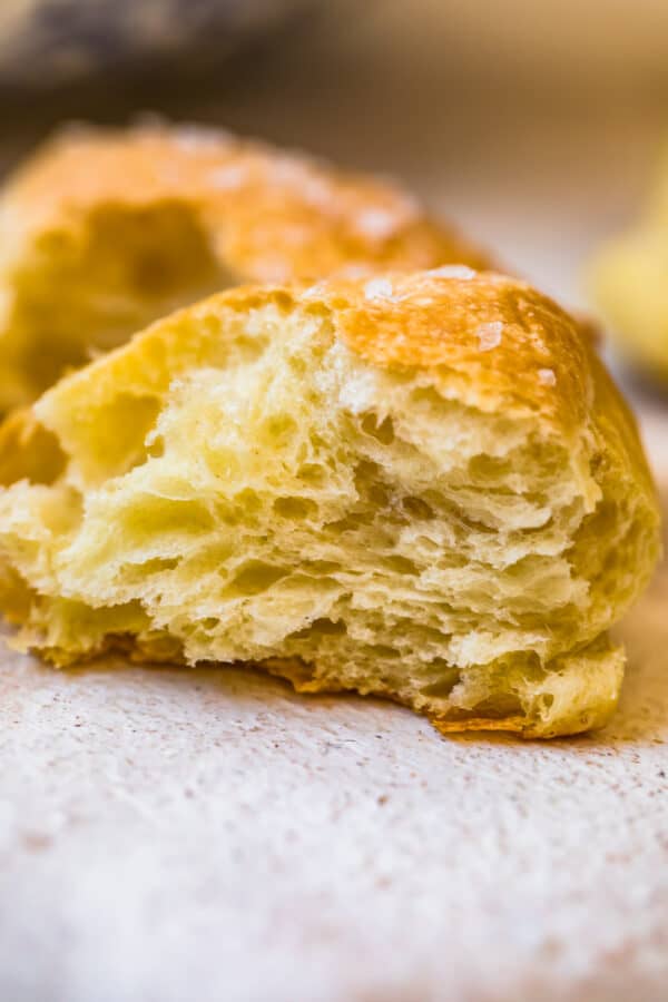 Close up of the layers in the naan roll