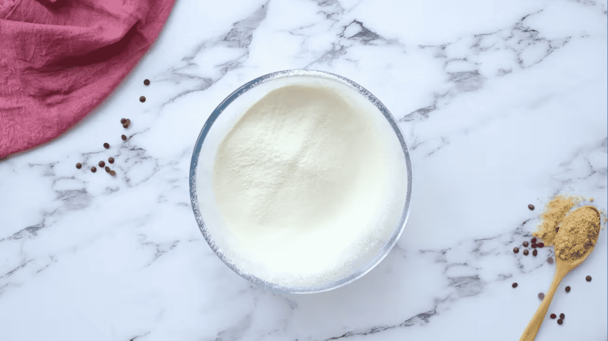 sifted flour in a glass bowl.