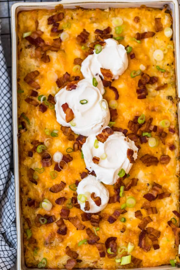 overhead shot of Hash Brown Potato Casserole