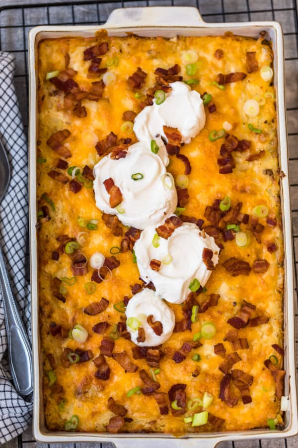 top down shot of Hash Brown Potato Casserole