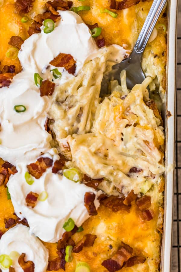spoon in Hash Brown Potato Casserole