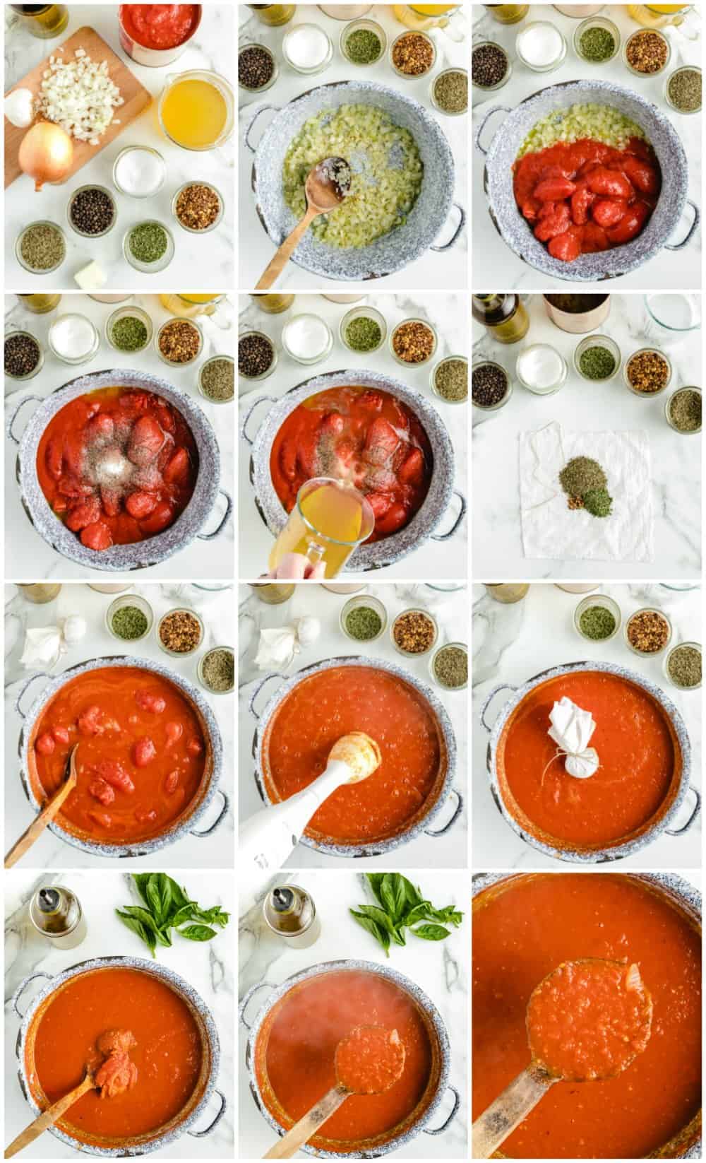 step by step photo instructions showing how to make tomato soup with canned tomatoes 