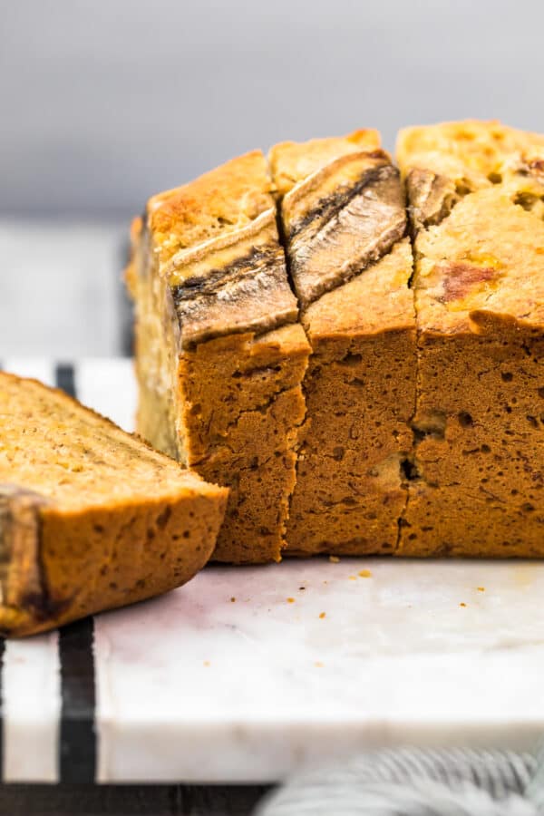 up close image of banana bread slices