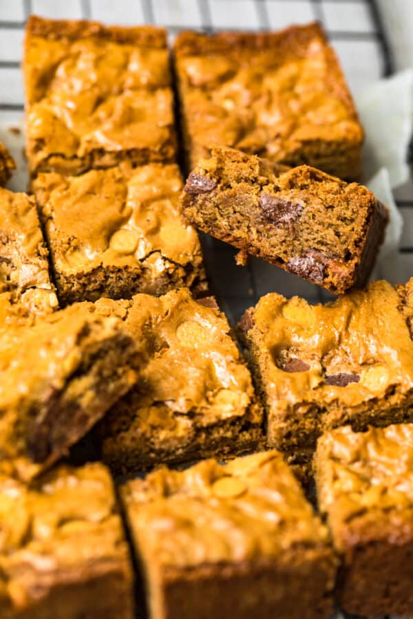 sliced blondies side shot