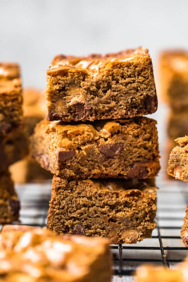 stacked peanut butter chocolate chip blondies