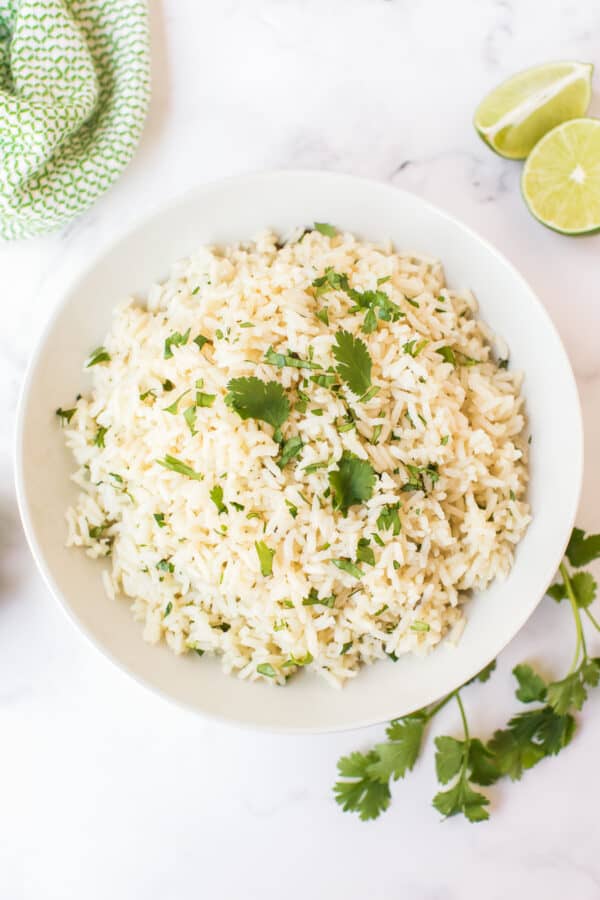 overhead image of plated cilantro lime rice