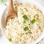 up close image of cilantro lime rice in bowl