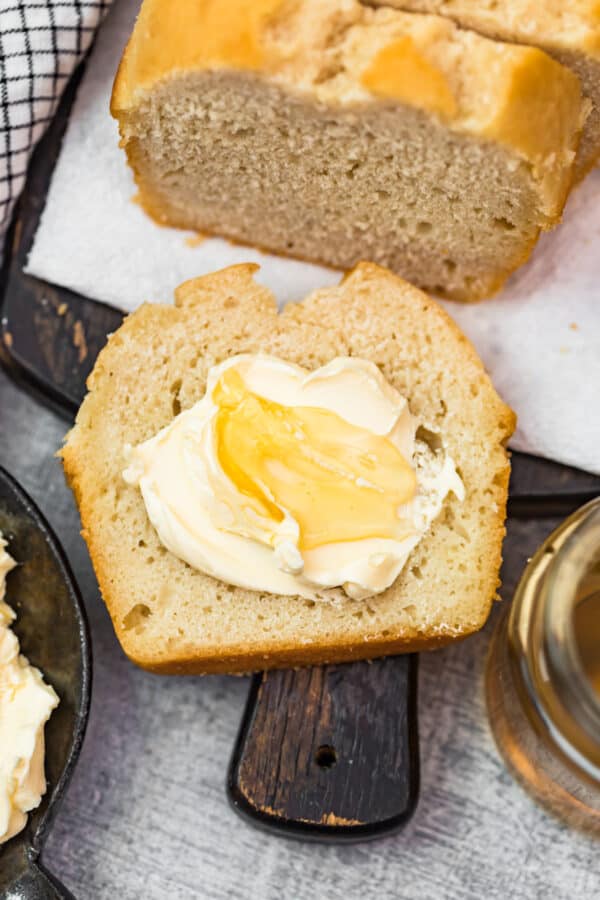 top down shot of sliced Easy Beer Bread