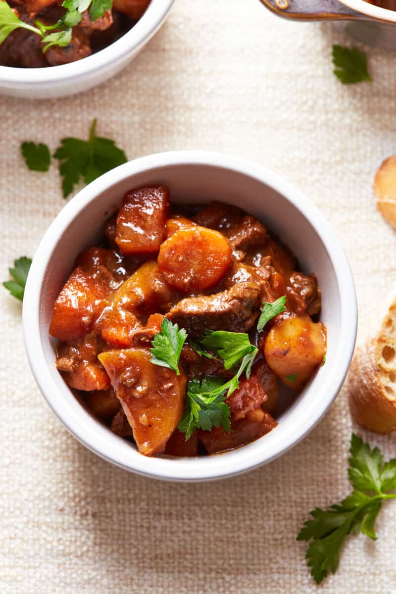 bowl of beef stew with red wine