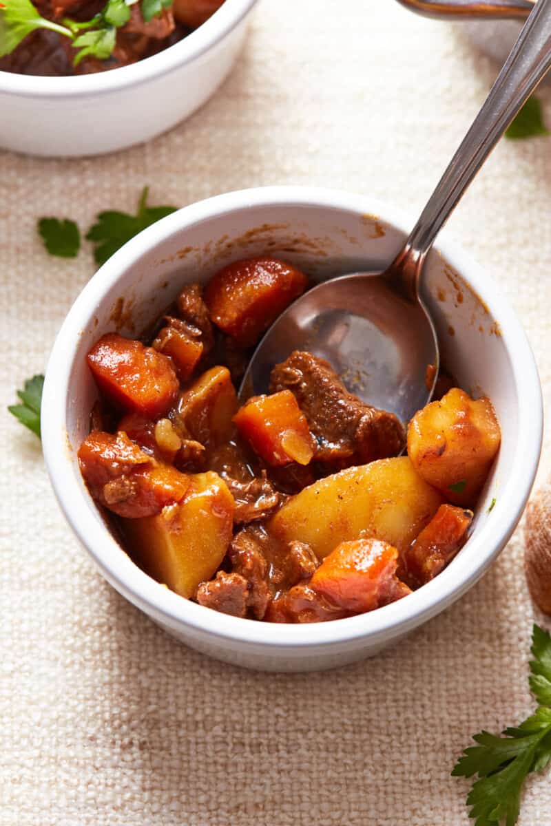 red wine beef stew in bowl
